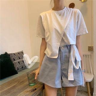 Short-sleeve Side-tie Asymmetric T-shirt