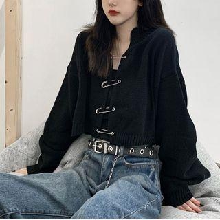 Safety Pin Cropped Cardigan Black - One Size