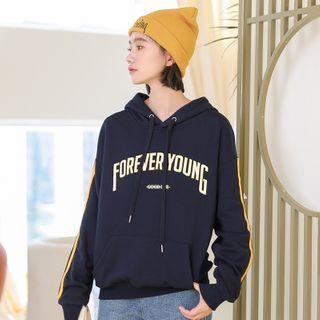 Lettering Stripe-side Hoodie Navy Blue - One Size