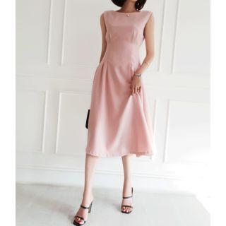 Sleeveless Pintuck-trim A-line Dress
