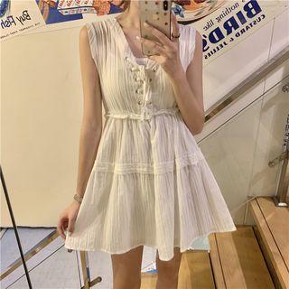 Lace-up Frilled Sleeveless Mini A-line Dress