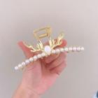 Deer Horn Faux Pearl Alloy Hair Clamp Hair Clamp - White & Gold - One Size