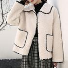 Faux Shearling Embroidered Trim Jacket
