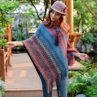 Fringe-trim Patterned Cape Top