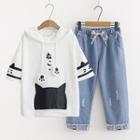 Printed Hooded Short-sleeve T-shirt / Cropped Jeans / Set