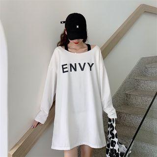 Set: Long-sleeve Lettering Print T-shirt + Tank Top