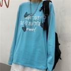 Lettering Butterfly Long-sleeve Round Neck T-shirt