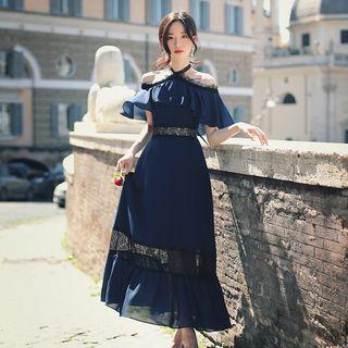 Cold Shoulder Short-sleeve Maxi Chiffon Dress