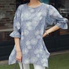 Ruffle-sleeve Flower Embroidered Top