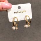 Faux-pearl C-shaped Stud Earring 1 Pair - Gold - One Size