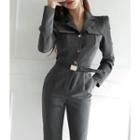 Flap-pocket Straight-cut Jumpsuit With Belt