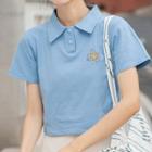 Short-sleeve Letter Print Cropped Polo Shirt
