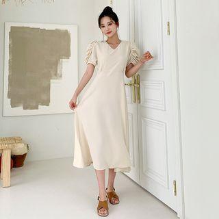 Shirred Puff-sleeve Dress