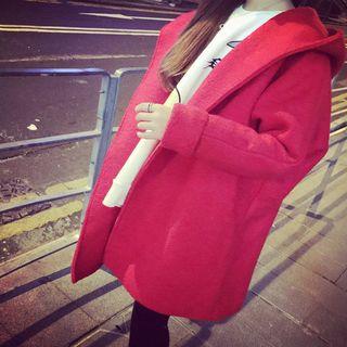 Hooded Long Woolen Coat / Printed Sweatshirt