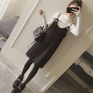 Set: Mock Neck Knit Top + Spaghetti Strap Dress