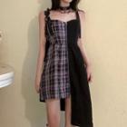 Asymmetrical Zip-up Panel Suspender Skirt