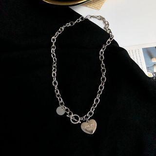 Heart Charm Chain Necklace Silver - One Size