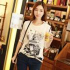 Eiffel Tower Print Long-sleeved T-shirt