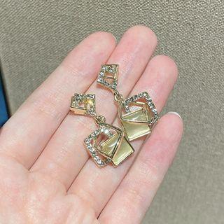 Rhinestone Cat Eye Stone Square Dangle Earring 1 Pair - Gold - One Size
