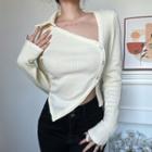 Long-sleeve Collared Irregular Crop Top