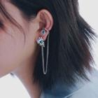 Moonstone Chain Alloy Cuff Earring 1pc - Silver & Aqua Green - One Size