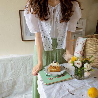 Tie-front Eyelet Lace Blouse