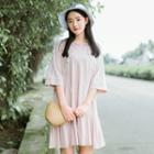 Elbow-sleeve Hooded A-line Dress