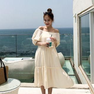 Square-neck Tie-back Tiered Dress Cream - One Size