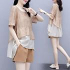 Set: Short Sleeve Mock Two Piece Top + Shorts