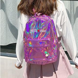 Embroidered Faux Patent Leather Backpack