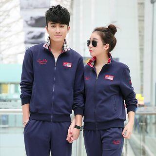 Couple Matching Set: Stand Collar Zip Jacket + Sweatpants