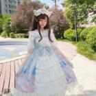Elbow-sleeve Printed Midi A-line Lolita Dress