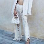 Distressed Fringed Trim Straight Leg Pants