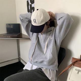 Embroider Letter Hooded Zip Oversize Sweatshirt