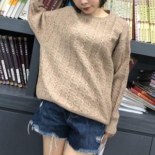 Cable-knit Sweater Dark Khaki - One Size