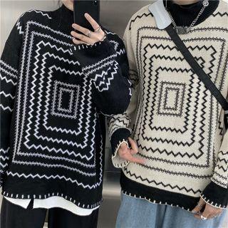 Mock-neck Square Pattern Sweater