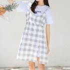 Set: Letter Embroidered Short-sleeve T-shirt + Checked Spaghetti Strap A-line Dress