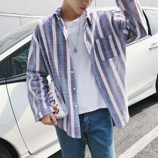 Long-sleeve Turndown Collar Striped Shirt