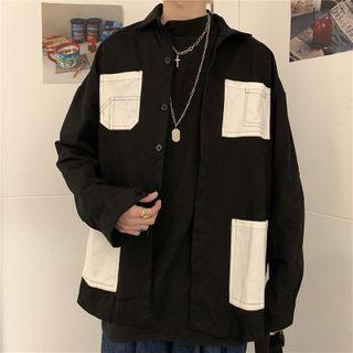 Color-block Pocket Long-sleeve Shirt