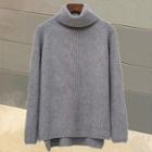 Turtle-neck Plain Sweater Gray - One Size
