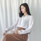 Metal-button Dip-back Chiffon Shirt