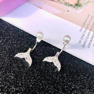 Rhinestone Mermaid Tail Stud Earring 1 Pair - As Shown In Figure - One Size