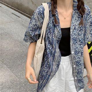 Short-sleeve Retro Print Shirt Jacket Shirt - One Size