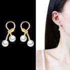 Faux Pearl Knot Earring 1 Pair - 925 Silver Stud - Gold - One Size