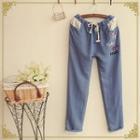 Embroidered Drawstring Pants