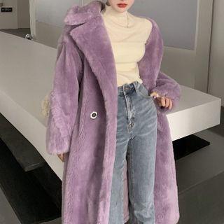 Lapel Plain Fleece Long-sleeve Long Coat