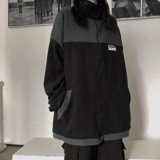 Lettering Two Tone Zip-up Jacket