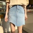 Cutout Fray-hem Denim Miniskirt