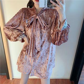 Lantern-sleeve Velvet Blouse