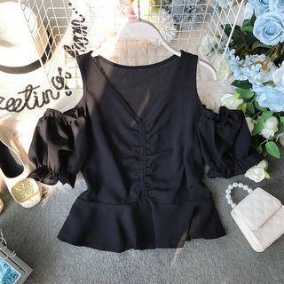 V-neck Cold-shoulder Blouse